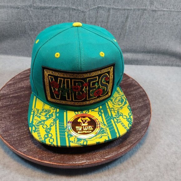 Top Level Snapback Hat With "Vibes" Embroidery & Patterned Brim Adjustable Fit - Picture 1 of 9